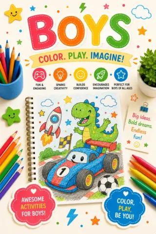 Boys coloring pages with dinosaurs, vehicles, robots, sports, space, animals, and printable designs for kids