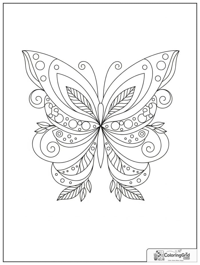 Abstract butterfly style coloring page with symmetrical wing shapes