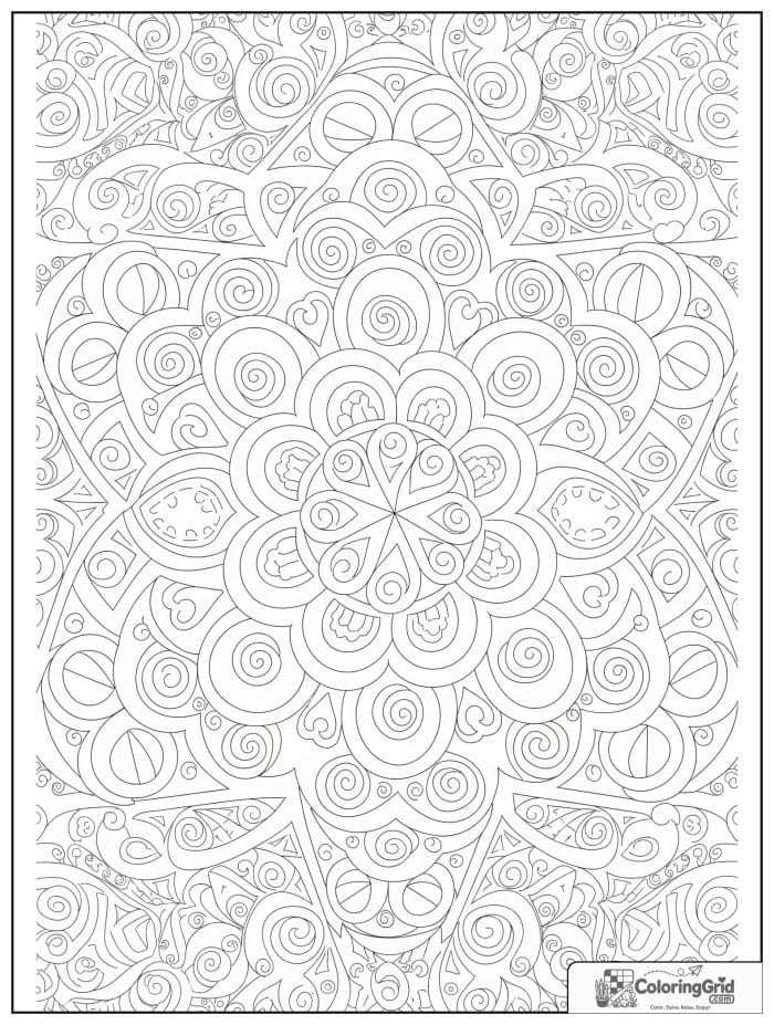 Abstract mandala style coloring page with circles petals and swirls