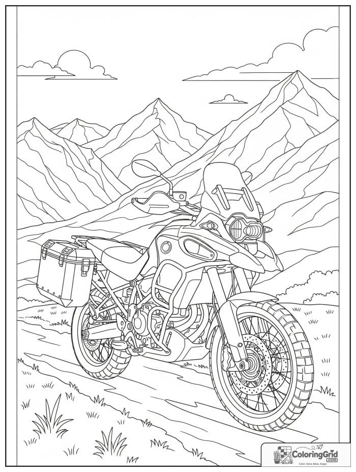 Adventure motorcycle with saddlebags for Motorcycle Coloring Pages