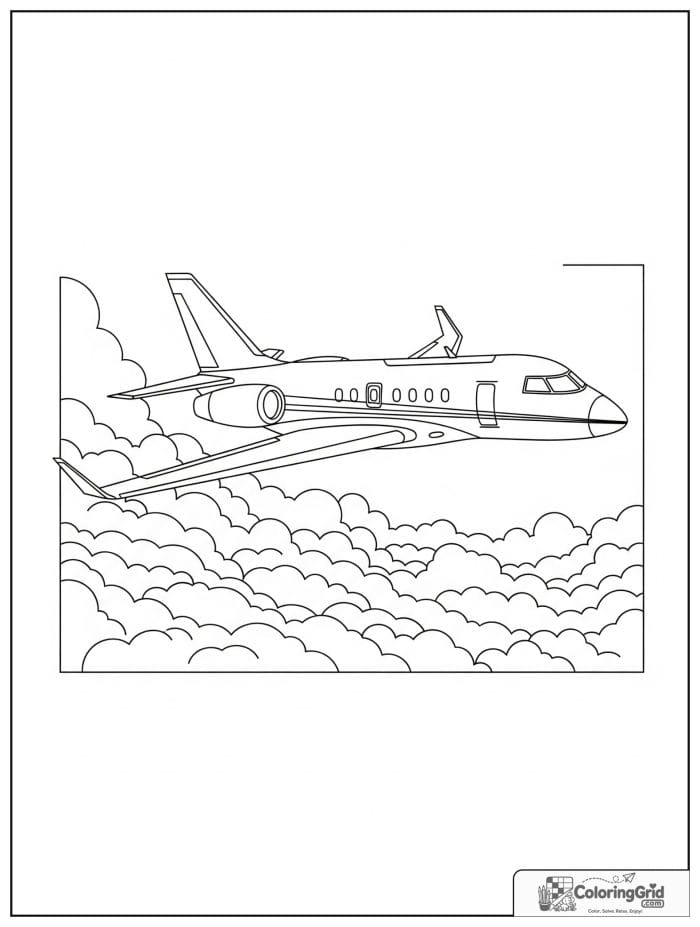 Business jet flying above clouds in black and white.