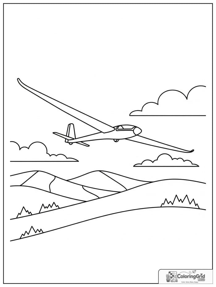 Glider airplane soaring above hills in black and white.
