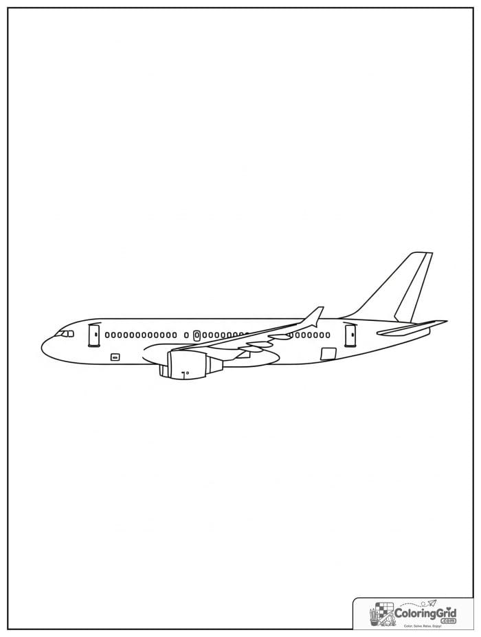Passenger airplane side view drawn in black and white.