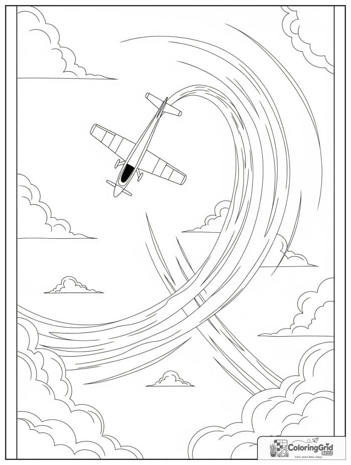 Stunt airplane doing a loop in black and white artwork.