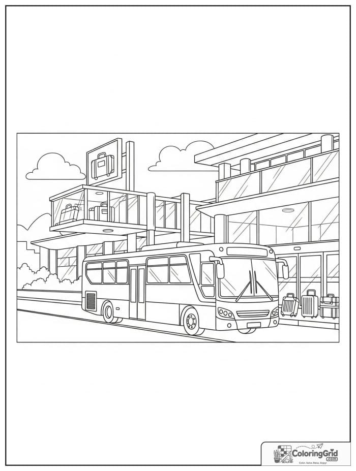 Airport shuttle bus near terminal for Bus Coloring Pages