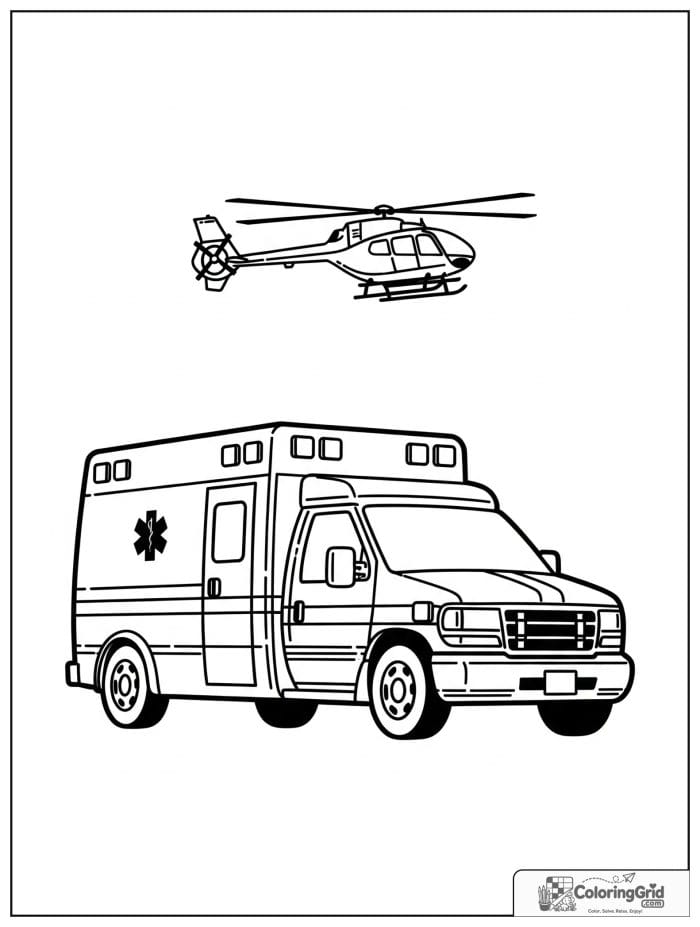 Ambulance with rescue helicopter overhead