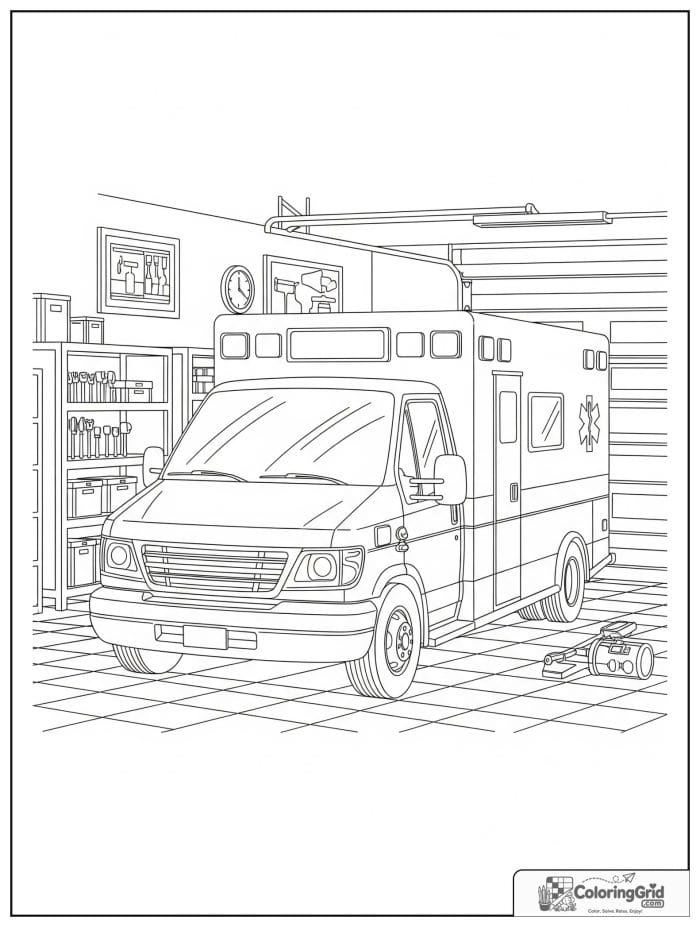 Ambulance parked in an emergency garage bay