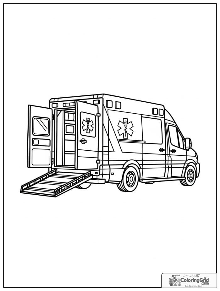 Ambulance beside a loading ramp with open side door
