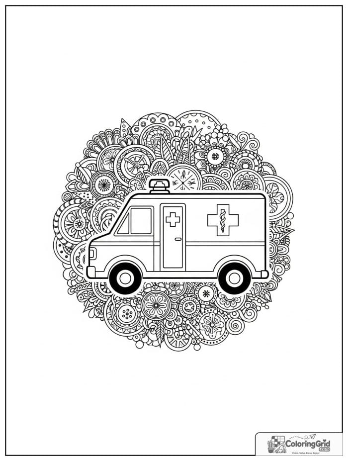 Ambulance with decorative mandala-style patterns