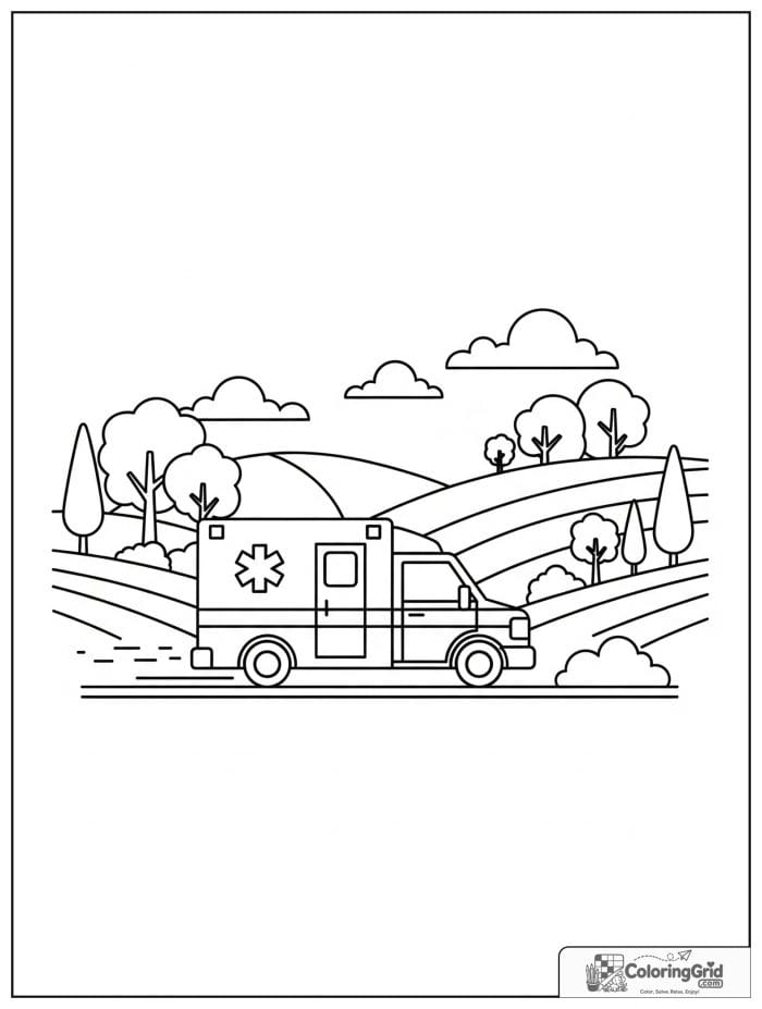 Ambulance on a country road with trees