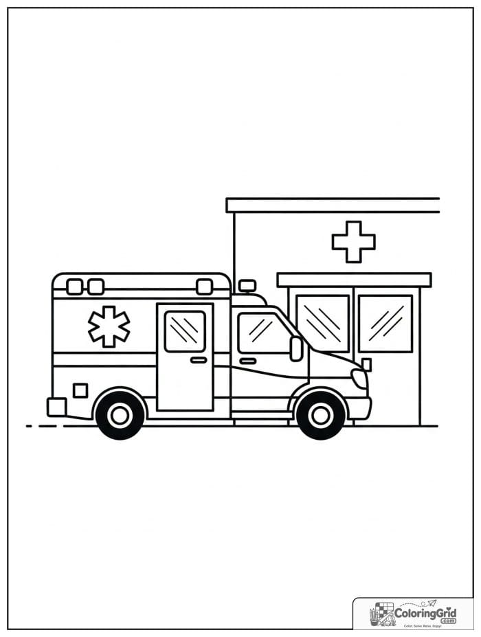 Ambulance parked outside a hospital entrance