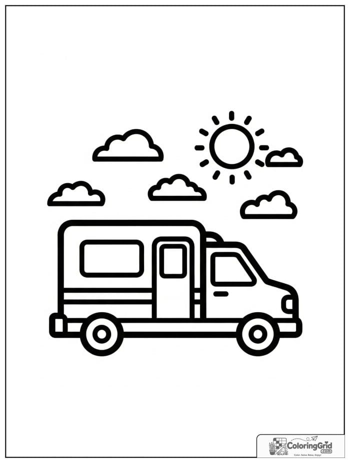 Simple ambulance parked under sun and clouds