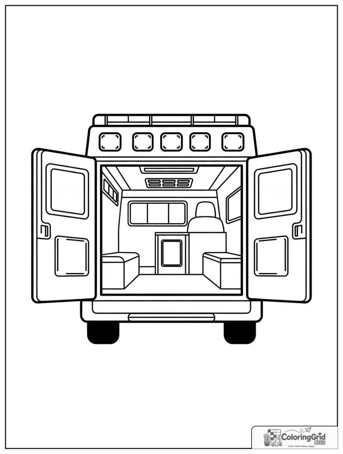 Ambulance rear view with open back doors