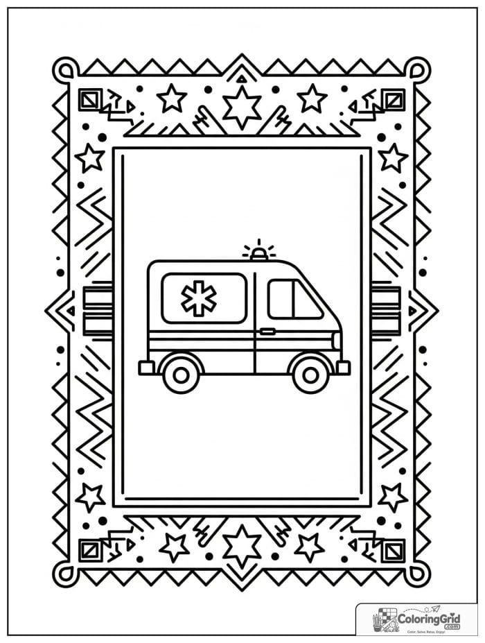 Ambulance inside a star pattern frame