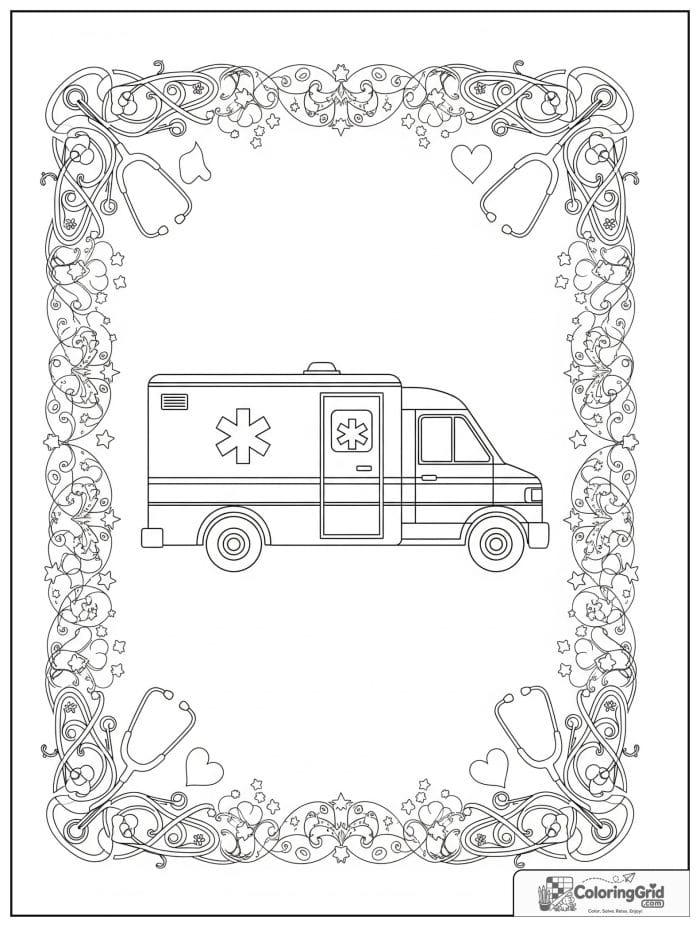 Ambulance framed by a stethoscope border