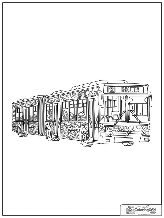 Articulated city bus line art for Bus Coloring Pages