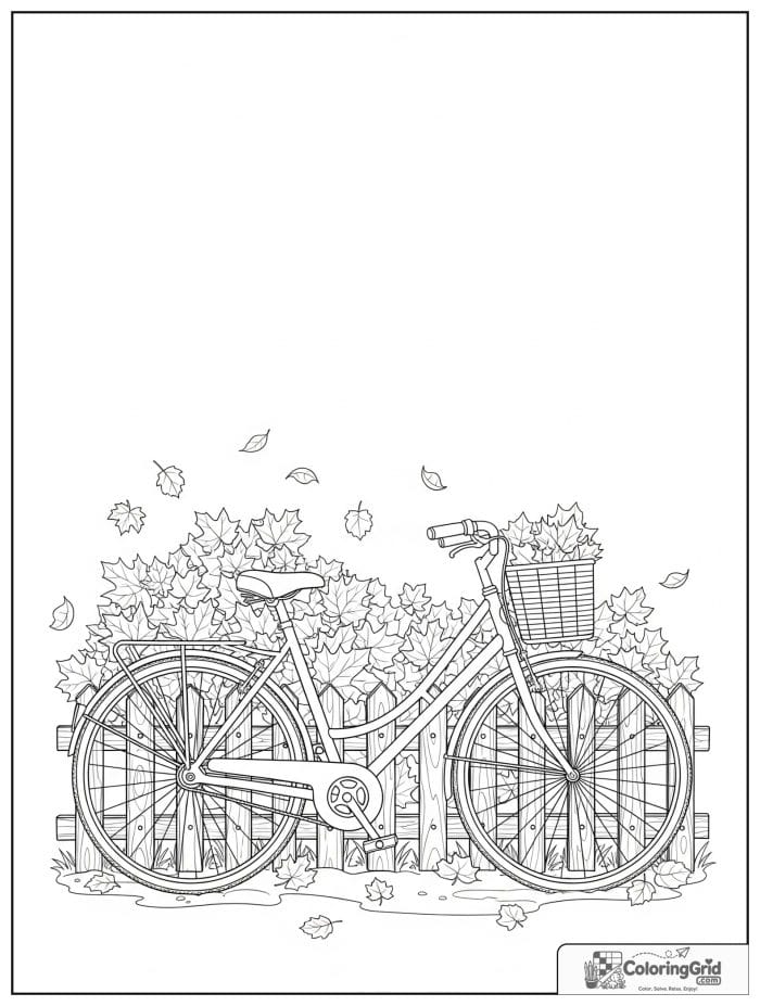 Bicycle with falling autumn leaves around it.