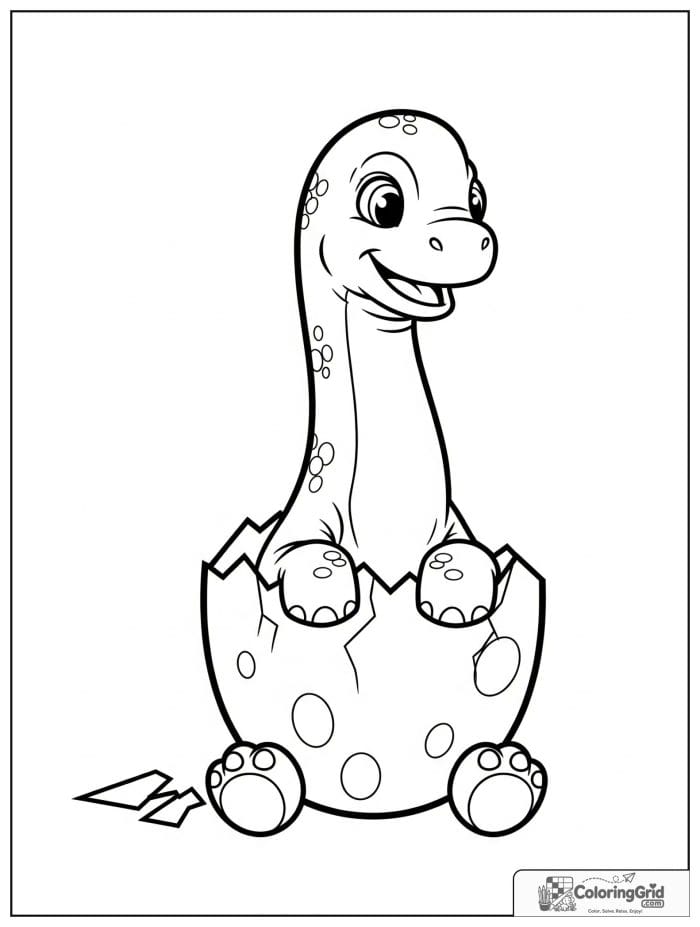 Baby brachiosaurus hatching from egg coloring sheet