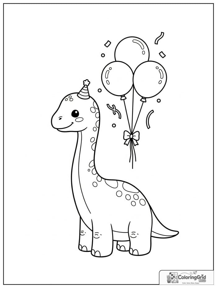 Baby brachiosaurus with balloons coloring sheet