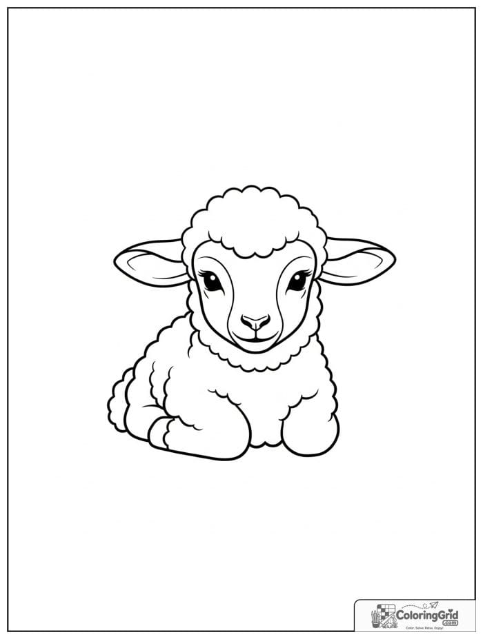 Baby lamb sitting in black and white artwork.