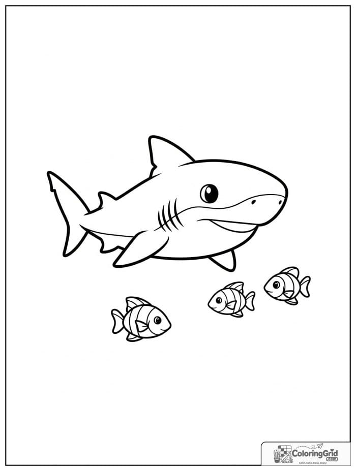 Baby shark swimming with tiny fish friends.