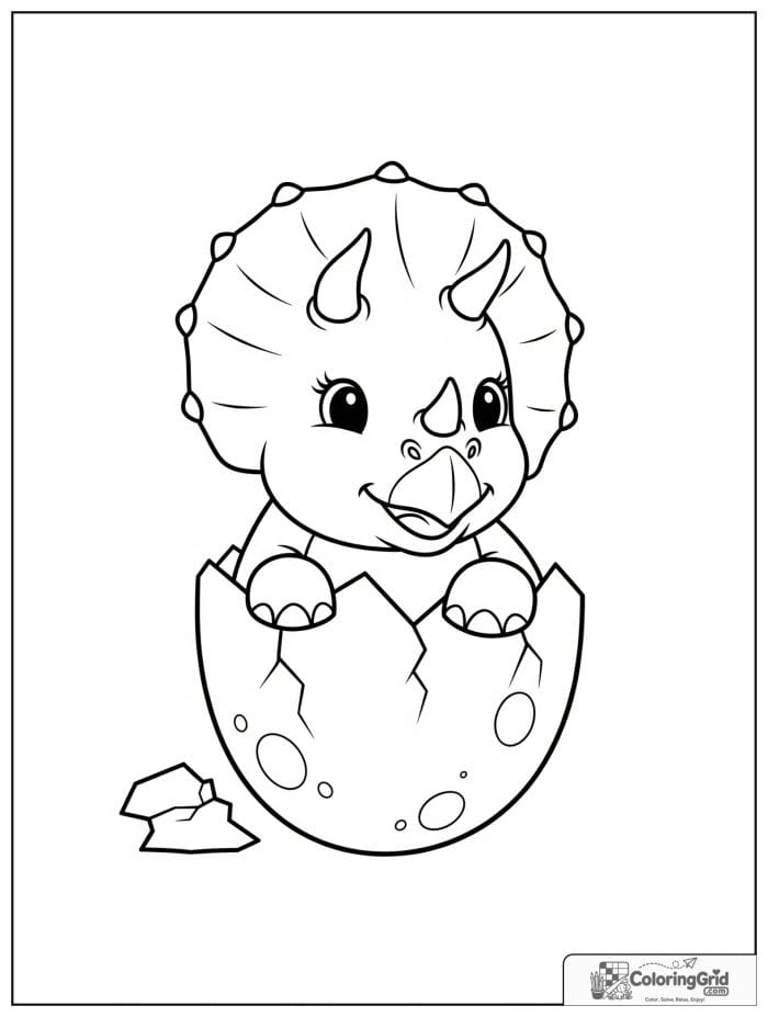 Baby triceratops hatching from egg coloring sheet