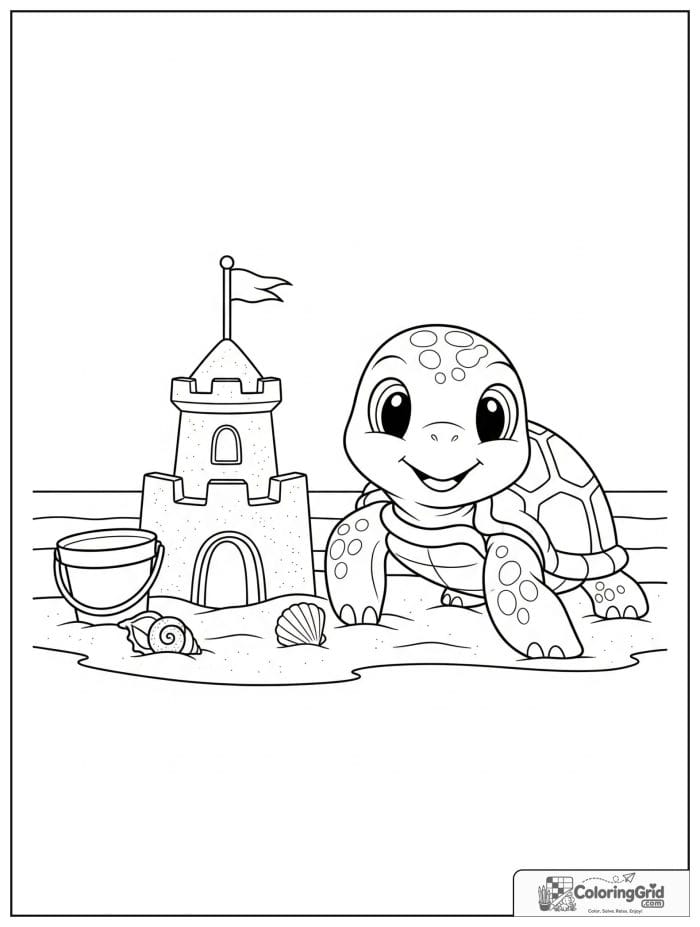 Baby turtle with sandcastle coloring sheet