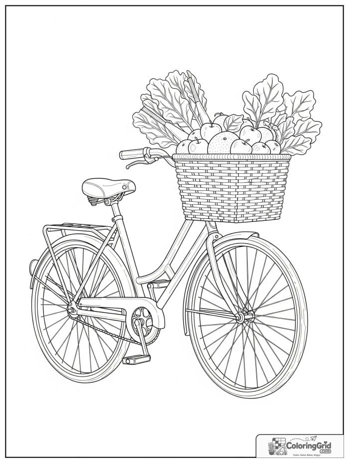 Market bicycle with a basket full of fruit and vegetables.