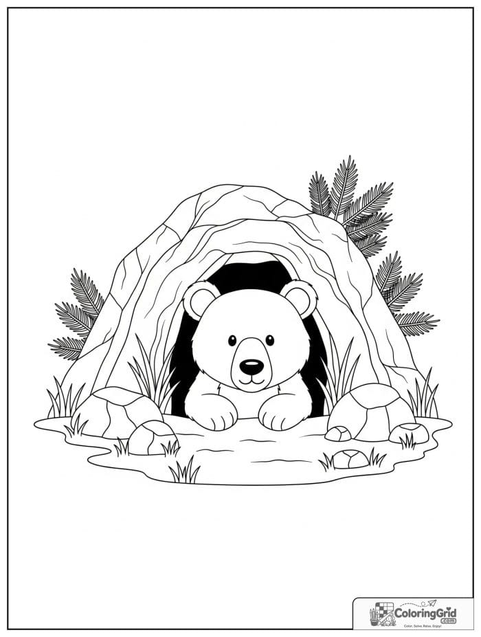 Gentle bear peeking from a cave entrance.