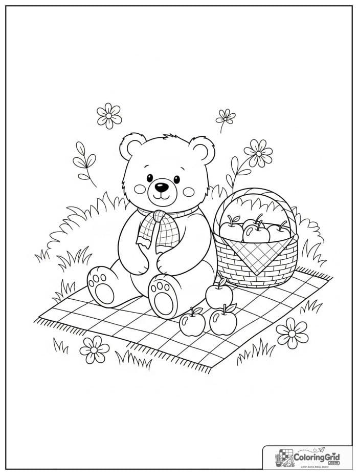 Cute bear having a picnic.