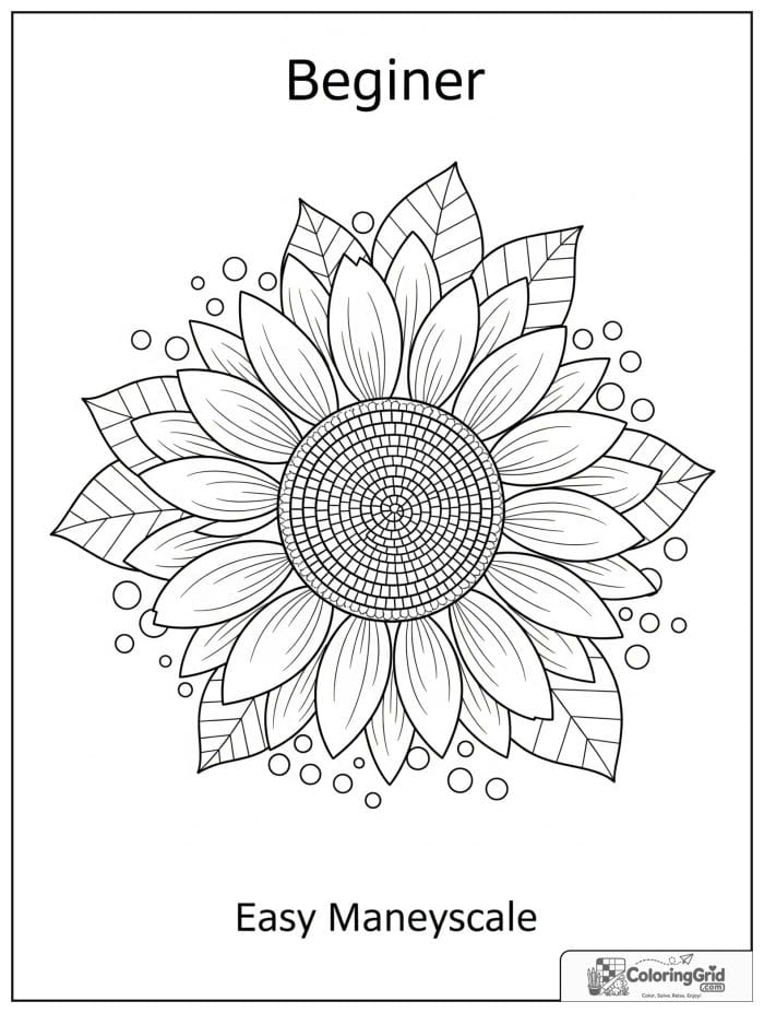 Beginner sunflower easy mandala coloring page with large petals