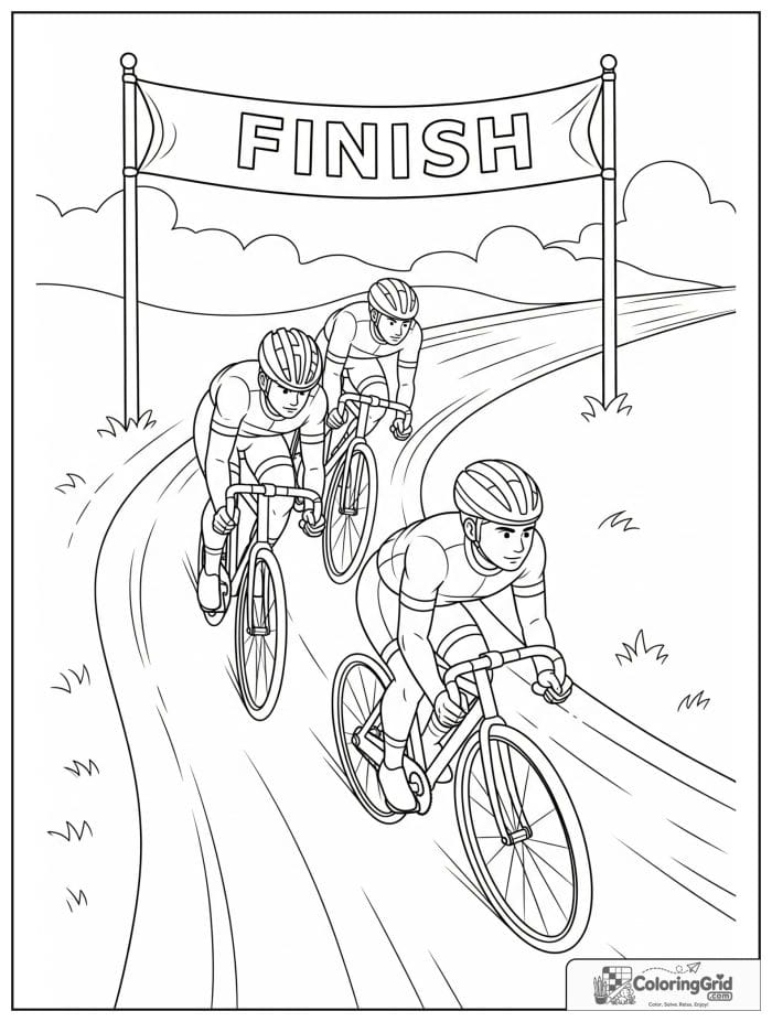 Three riders racing bicycles on a track.