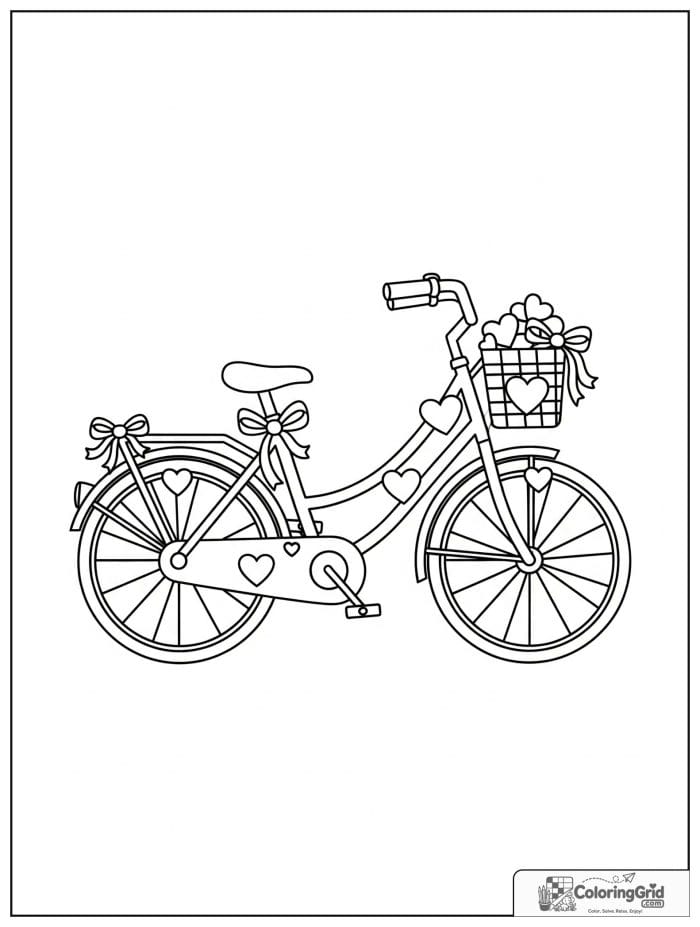 Cute bicycle with heart decorations and ribbons.