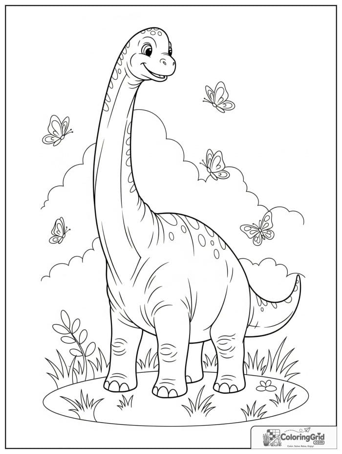Brachiosaurus and butterflies coloring sheet