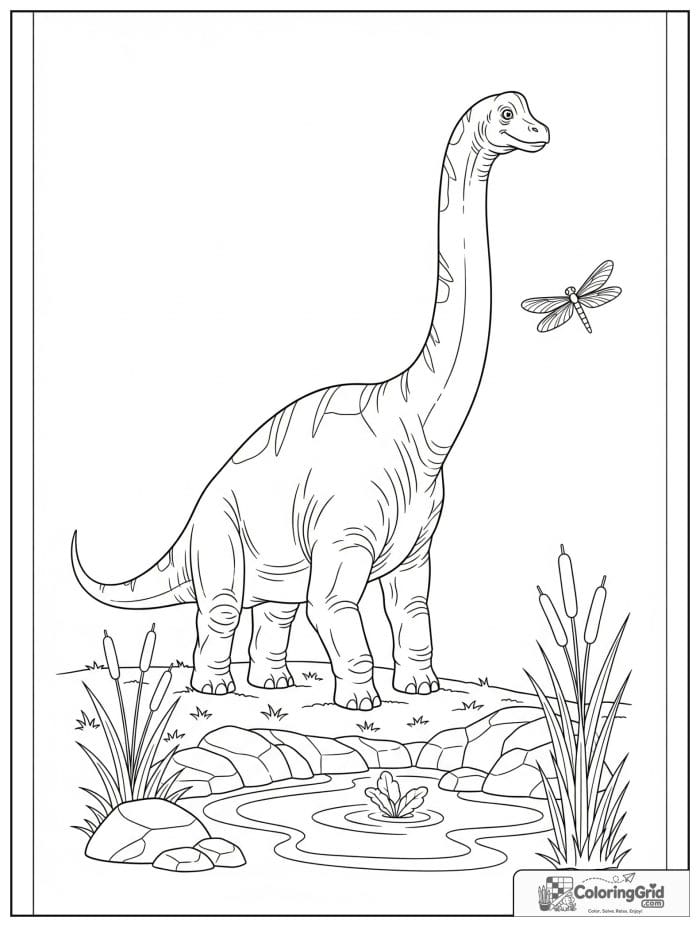 Brachiosaurus beside pond coloring sheet