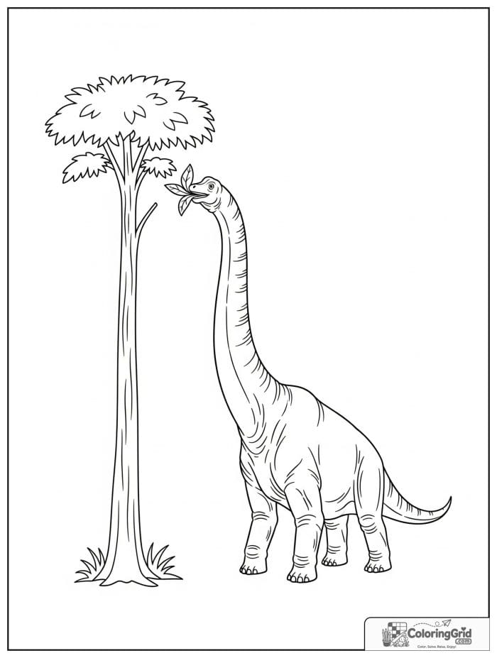 Brachiosaurus eating tree leaves coloring sheet