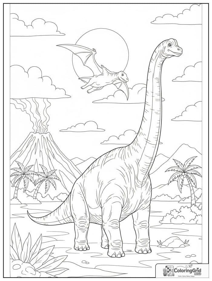 Brachiosaurus near volcano coloring sheet
