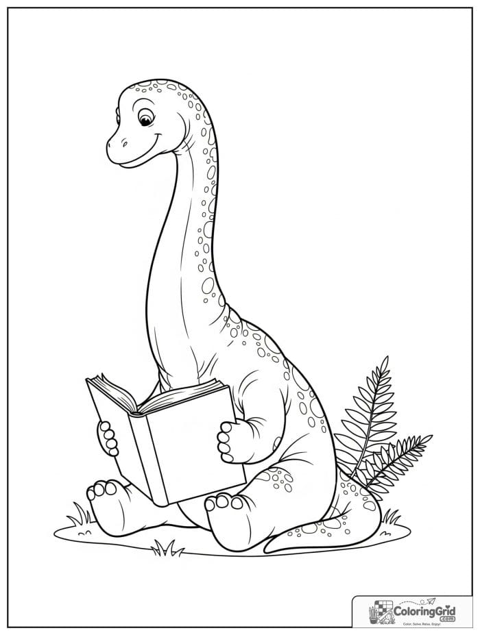Brachiosaurus reading book coloring sheet