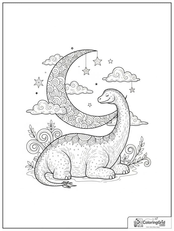 Brachiosaurus under moon and stars coloring sheet