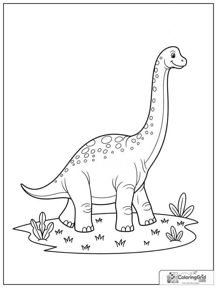 Brachiosaurus walking on grass coloring sheet