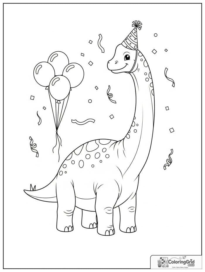 Brachiosaurus with party hat coloring sheet