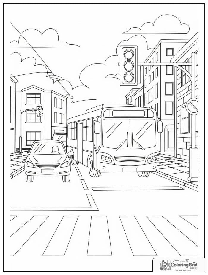 Bus in a traffic scene for Bus Coloring Pages