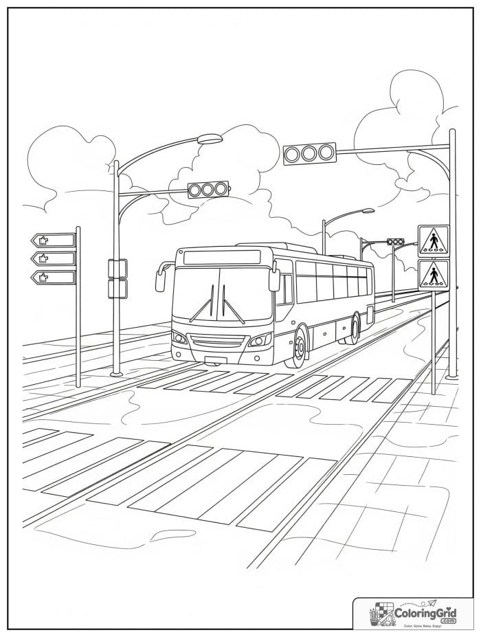 Bus near zebra crossing for Bus Coloring Pages