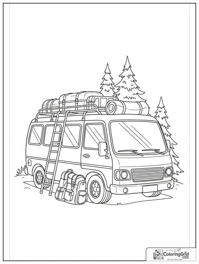 Camping bus with roof luggage for Bus Coloring Pages