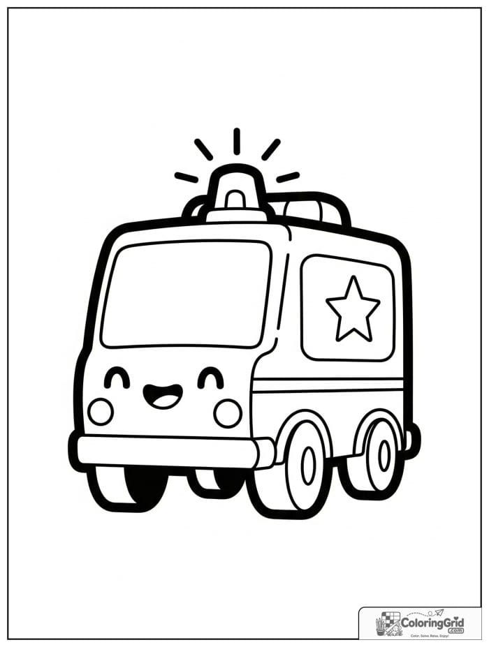 Cute smiling cartoon ambulance drawing