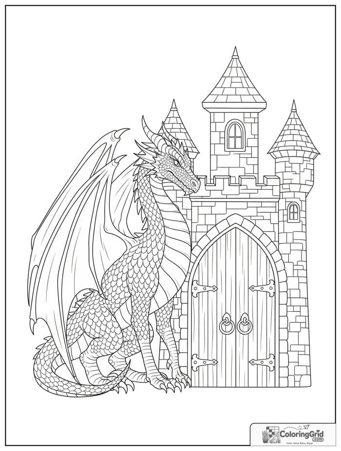 Castle guardian dragon coloring sheet