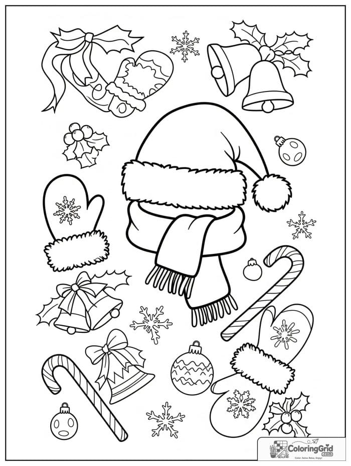 Christmas holiday items pattern coloring page