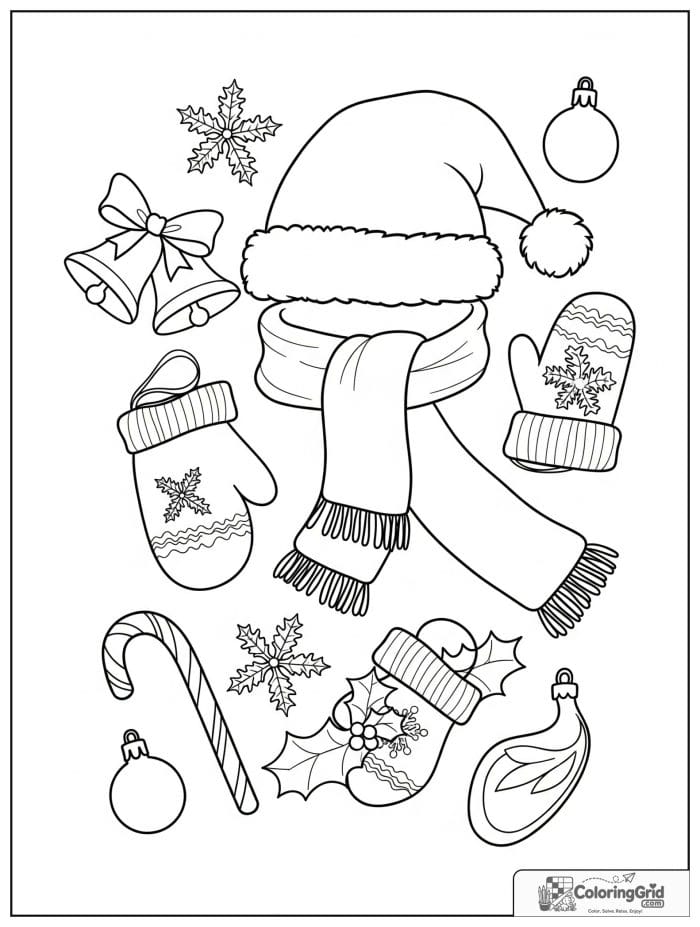 Christmas holiday items pattern coloring page