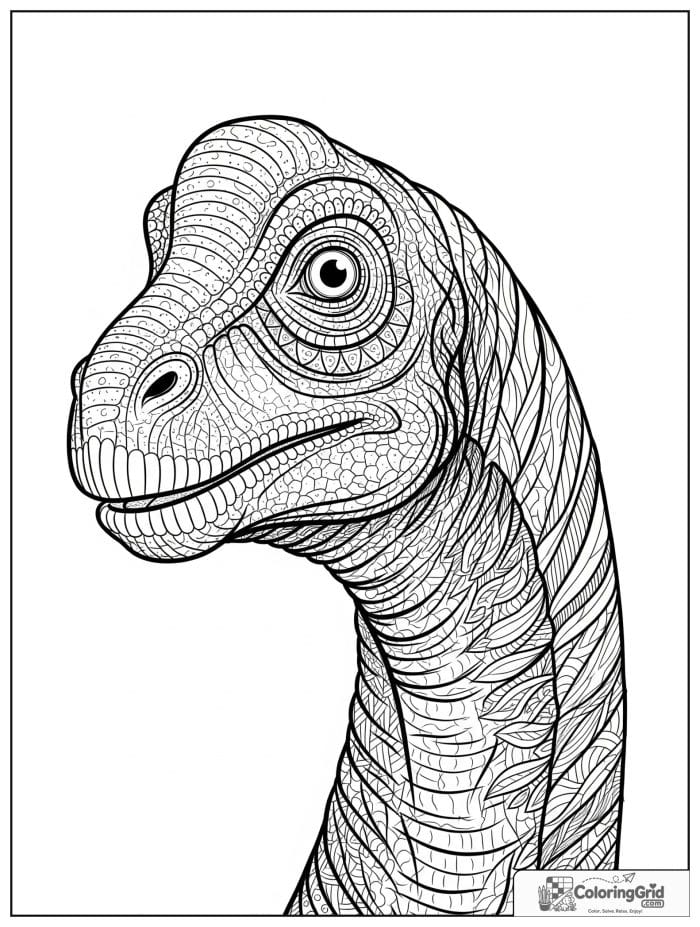 Close-up brachiosaurus portrait coloring sheet
