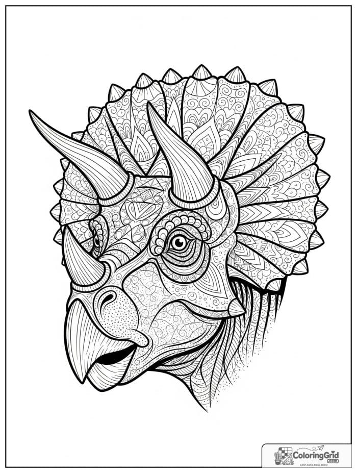 Close-up triceratops portrait coloring sheet